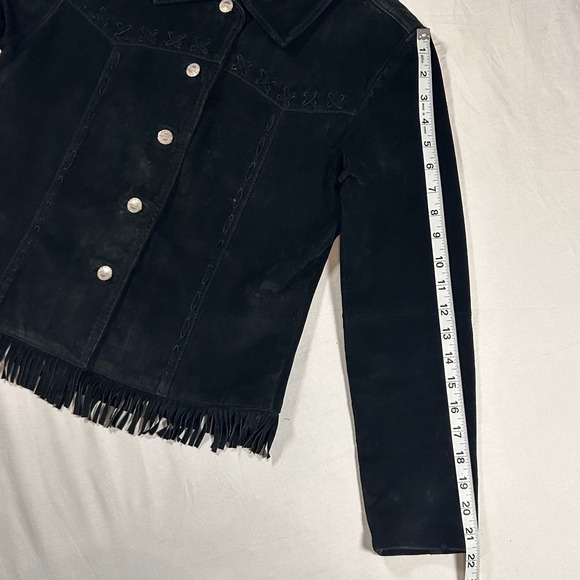 JouJou Skins Womens S Black Suede Leather Fringe Western Jacket Whipstitch VTG - Picture 5 of 12